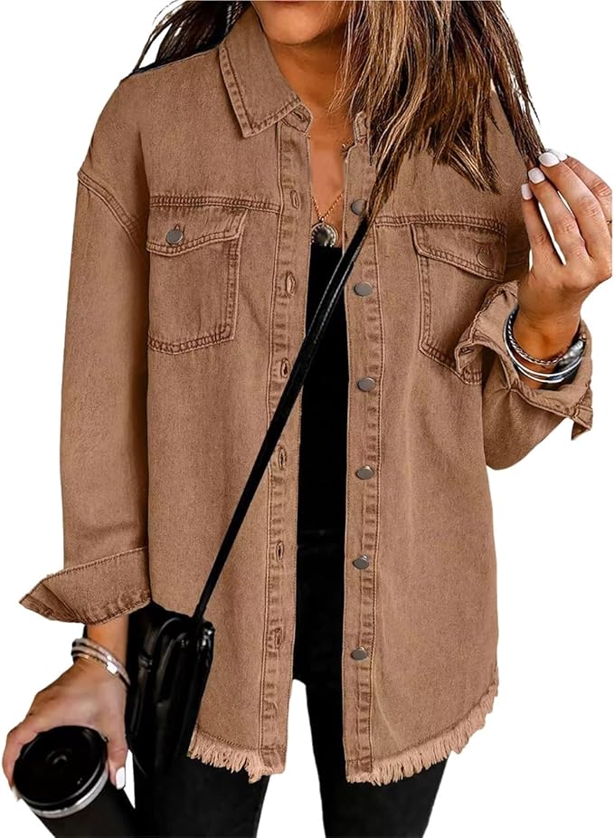 Celestria | Women's Button Front Long Sleeve Jacket - Brown - Image 1