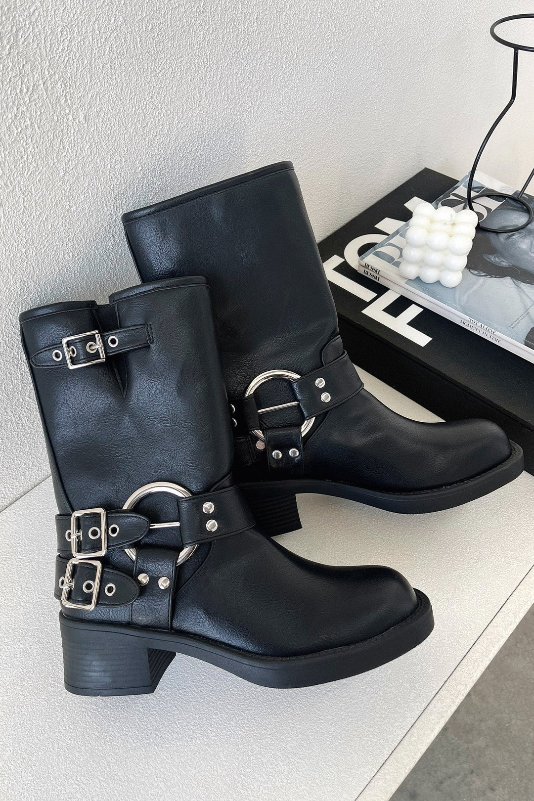 Celinda | Women's Black Buckle Ankle Boots - Black - Image 1