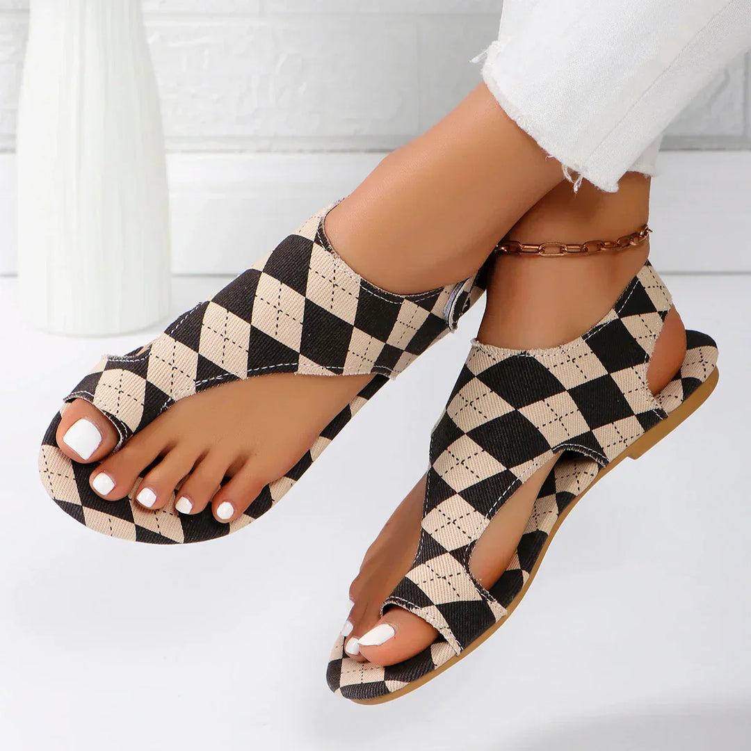 Clarissa | Women's Argyle Pattern Flat Sandals - Image 1