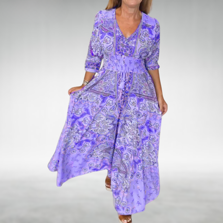 Clarissa | Damen Paisley V-Ausschnitt Maxikleid - Lila - Bild 1