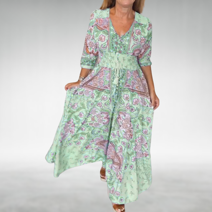 Clarissa | Damen Paisley V-Ausschnitt Maxikleid - Lila - Bild 2
