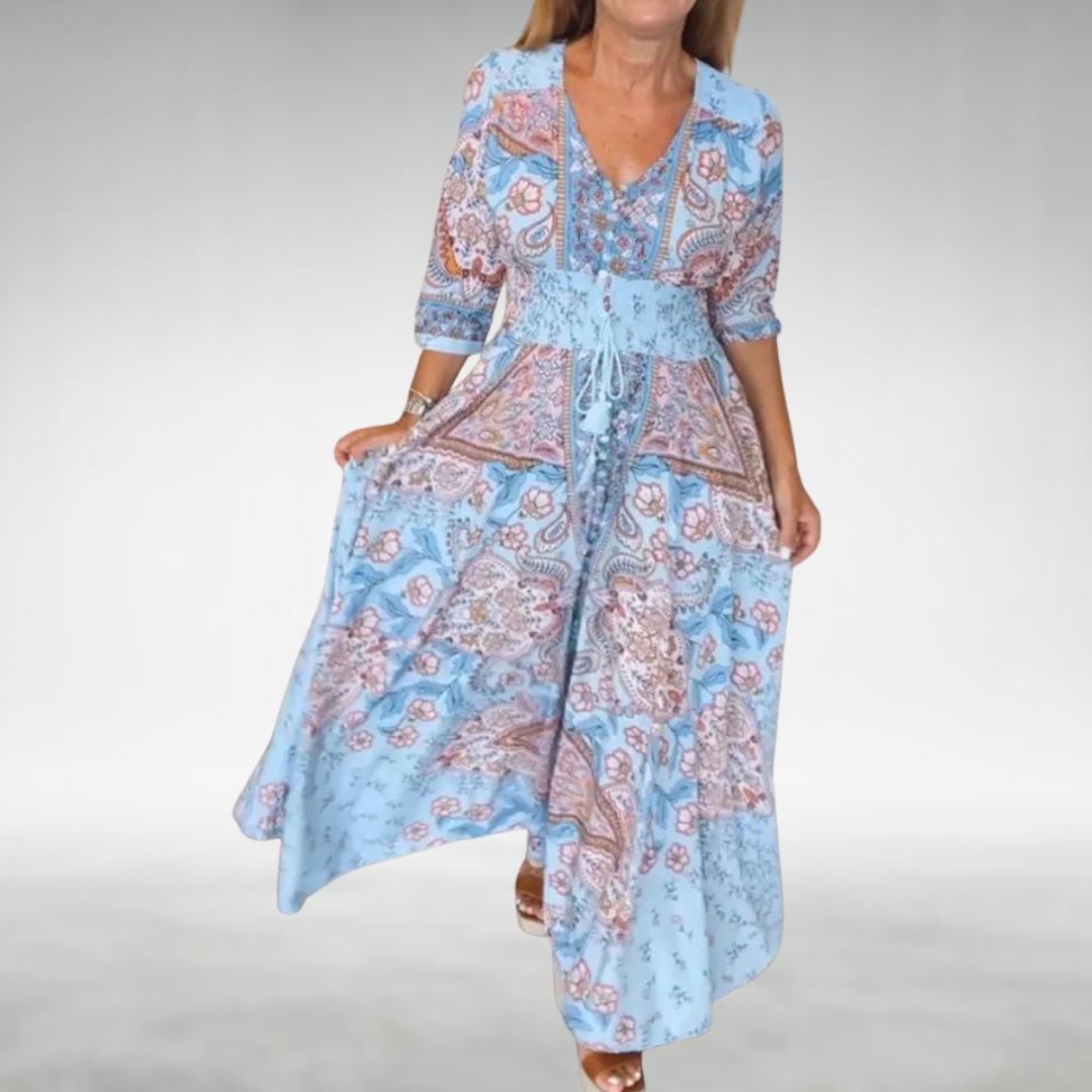 Clarissa | Damen Paisley V-Ausschnitt Maxikleid - Lila - Bild 3