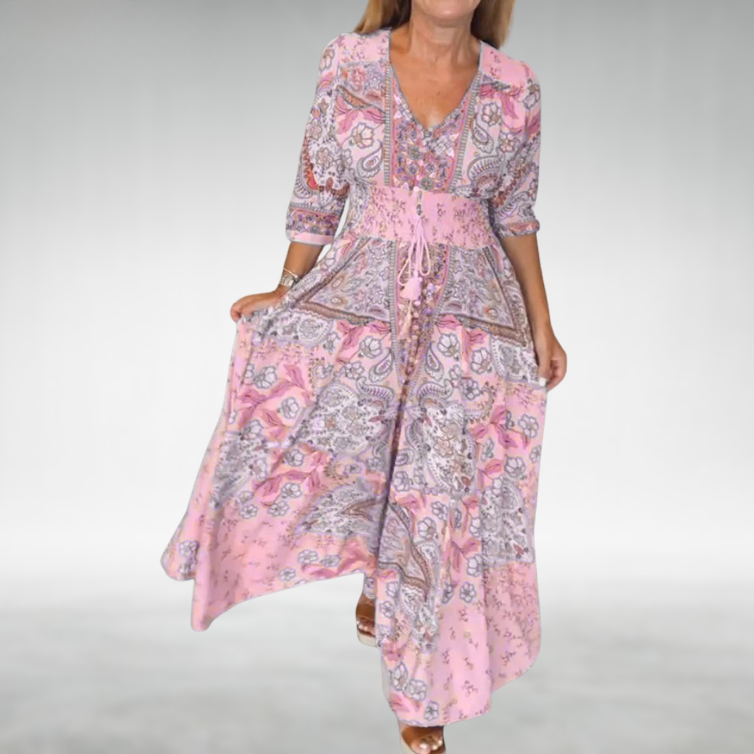 Clarissa | Damen Paisley V-Ausschnitt Maxikleid - Lila - Bild 4