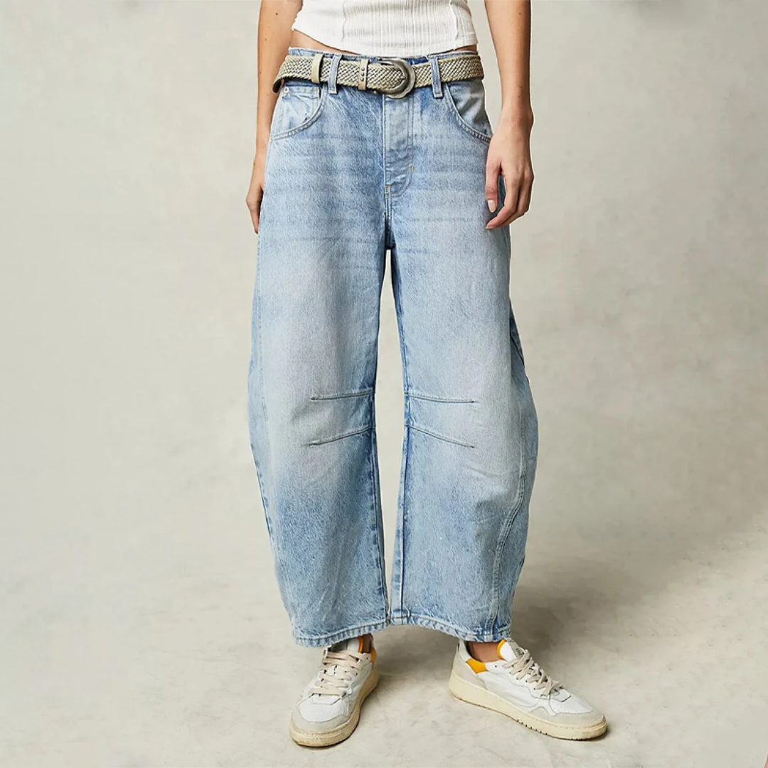 Clementina | Women's High Waist Barrel Leg Relaxed Jeans - Light Blue - Image 1
