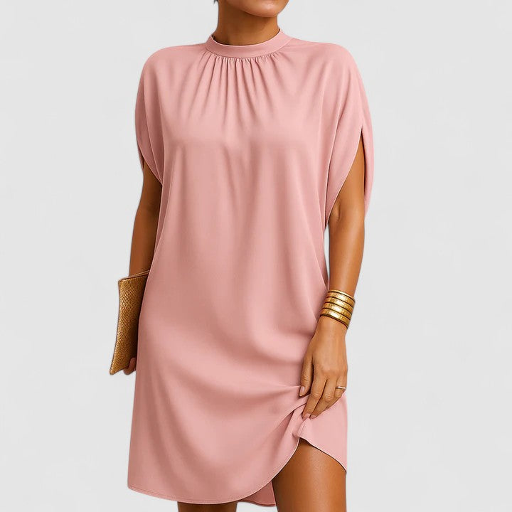 Clementine | Women's Mock Neck Split Sleeve Midi Dress - Pink - Image 1