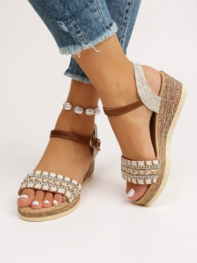 Clementine | Women's Strappy Platform Wedge Sandals - Brown - Image 1