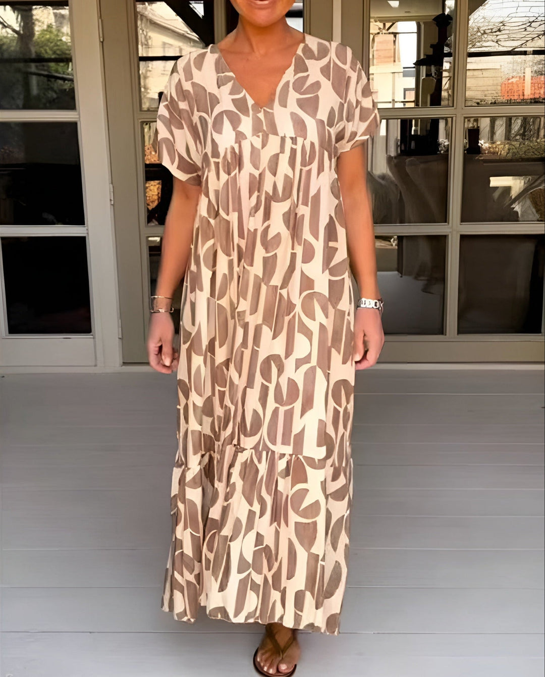 Clementine | Women's V-Neck Printed Midi Dress - Image 1