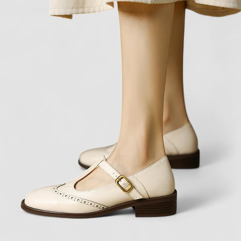 Clover | Women's T Bar Mary Jane Shoes - Beige - Image 1