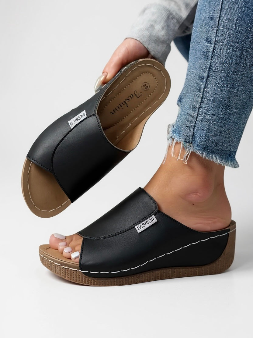Constance | Women's Platform Slides - Black - Image 1