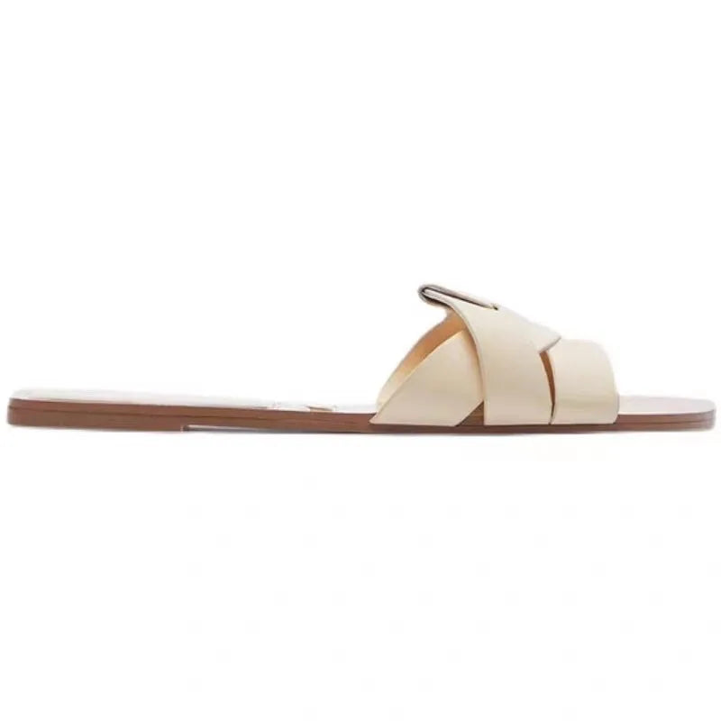 Constanza | Women's Cushioned Flat Slides - Beige - Image 1