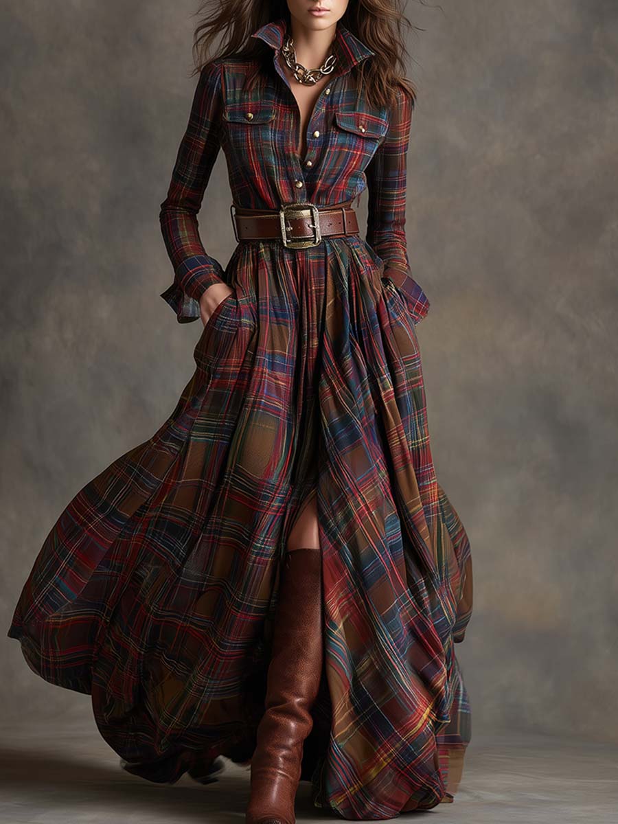 Cordaelia | Women's Plaid Long Sleeve Maxi Shirt Dress - Image 1