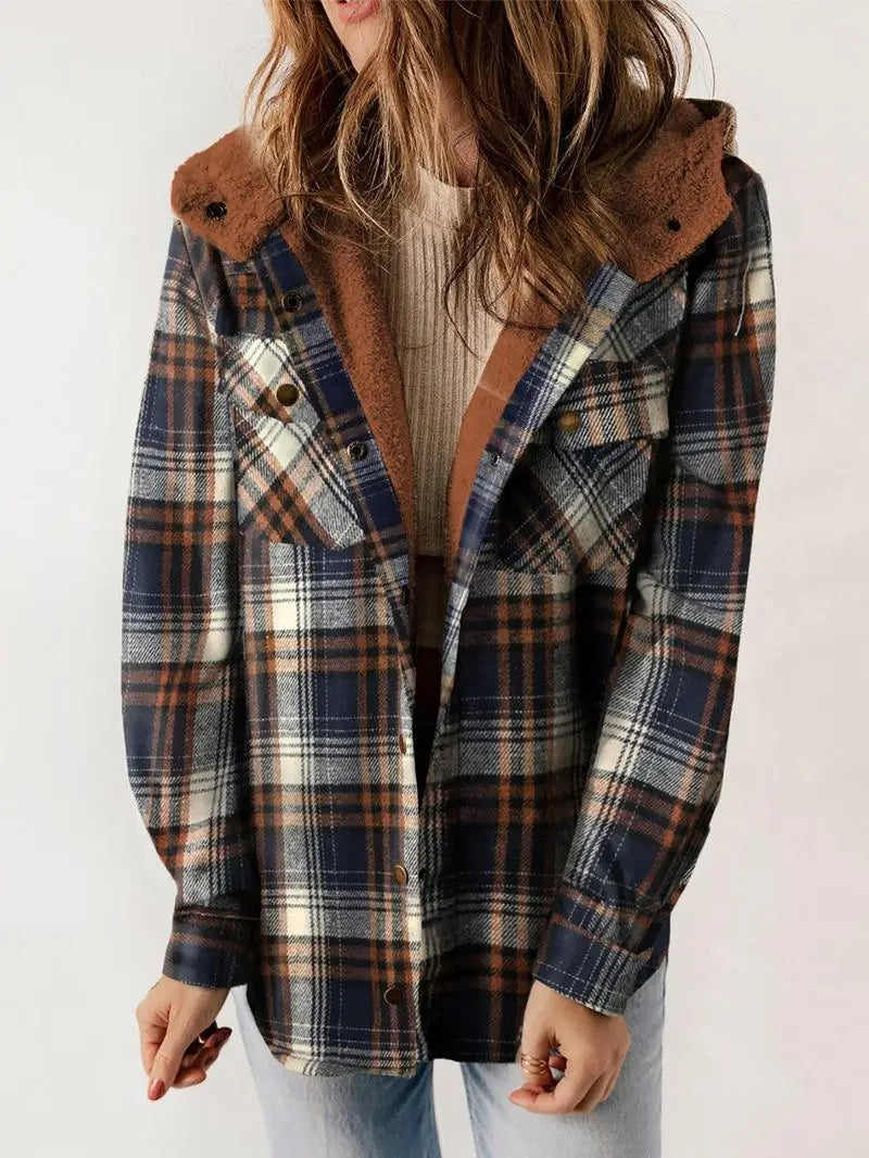 Cordameria | Women's Plaid Long Sleeve Sherpa Jacket - Image 1