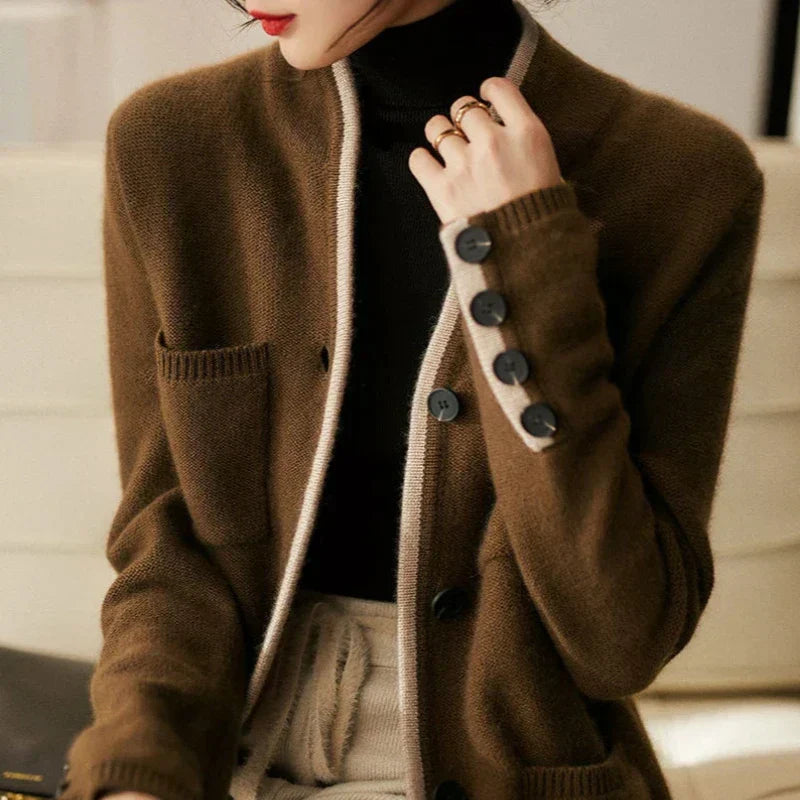 Cordamina | Women's Open Front Long Sleeve Cardigan - Brown - Image 1