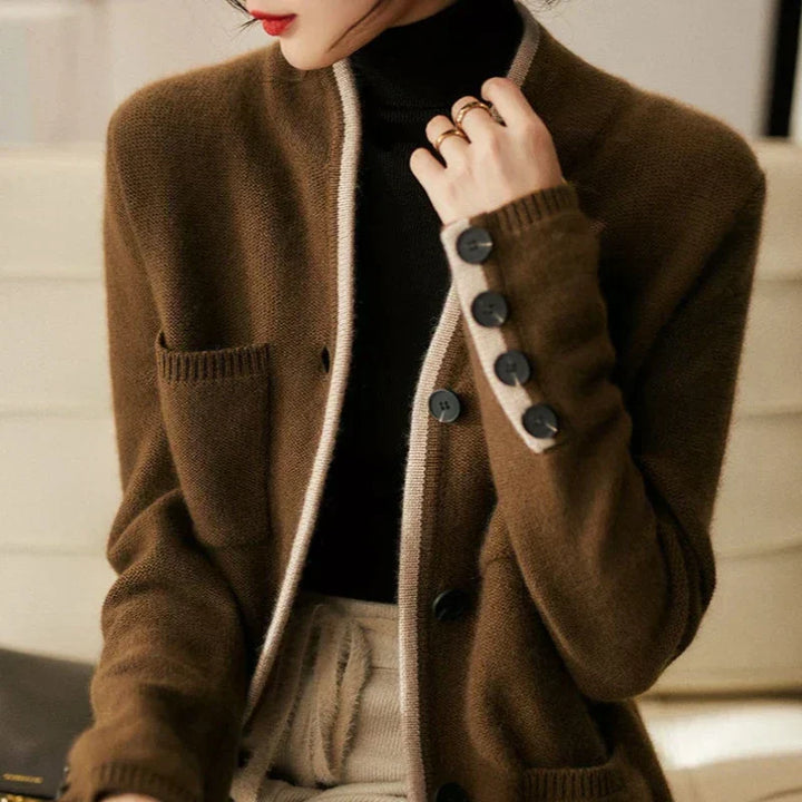 Cordamina | Damen Cardigan mit offenem Vorderteil und langen Ärmeln - Braun - Bild 1