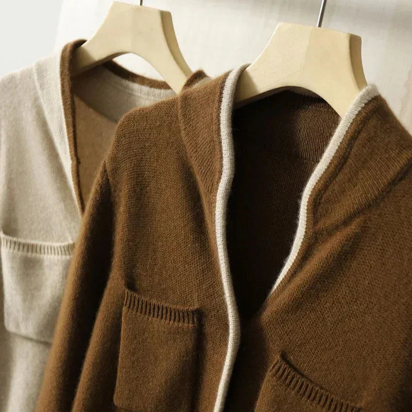 Cordamina | Damen Cardigan mit offenem Vorderteil und langen Ärmeln - Braun - Bild 12