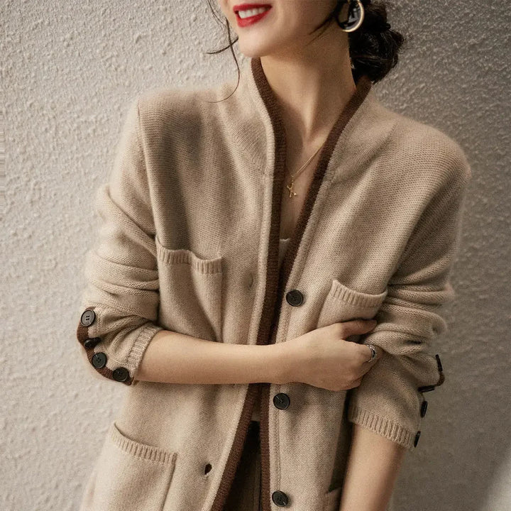 Cordamina | Damen Cardigan mit offenem Vorderteil und langen Ärmeln - Braun - Bild 2