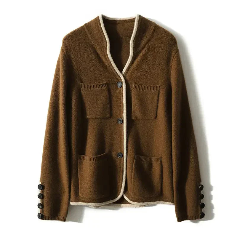 Cordamina | Damen Cardigan mit offenem Vorderteil und langen Ärmeln - Braun - Bild 5