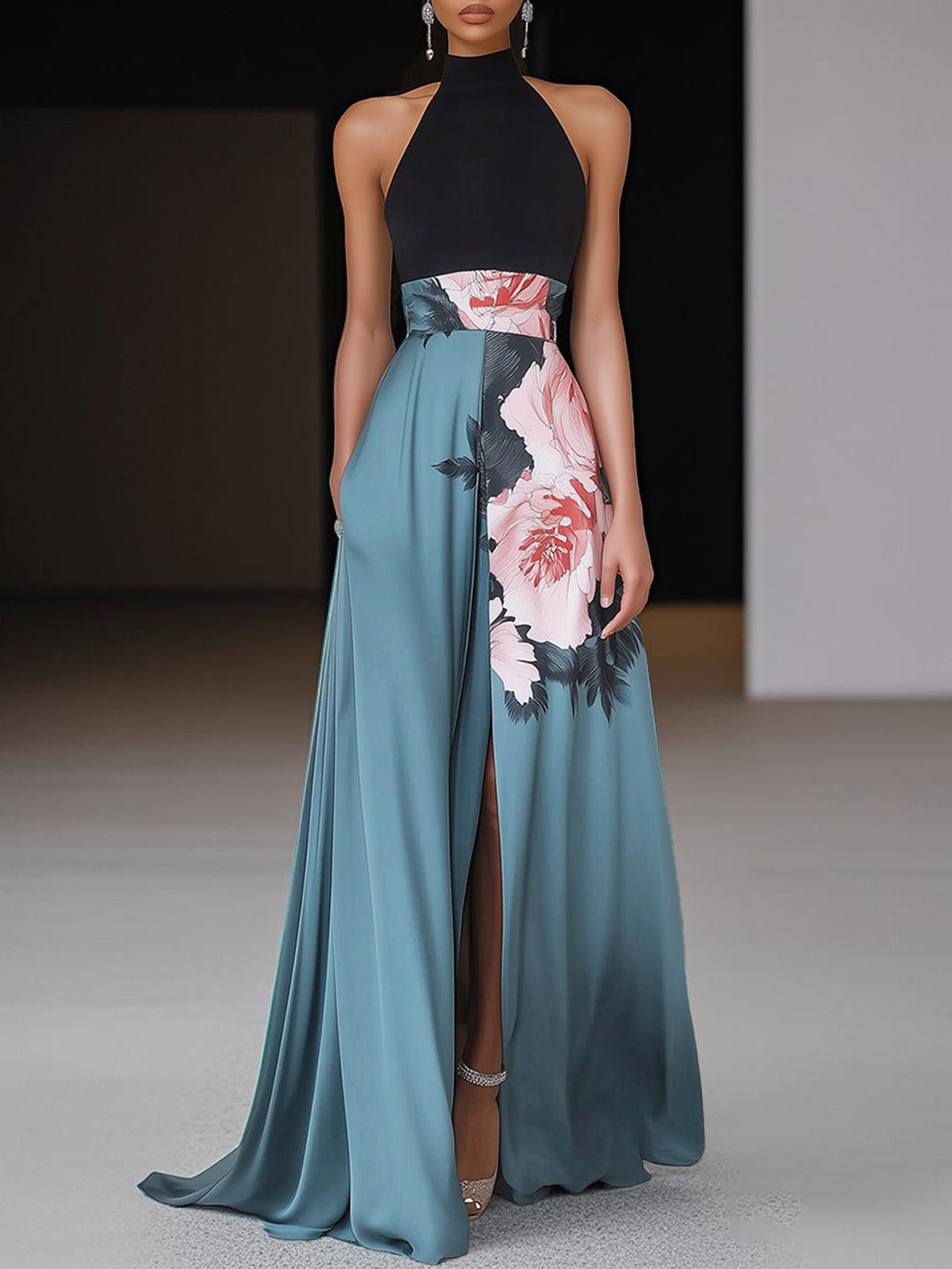 Cordamira | Women's Floral Halter Neck Maxi Dress - Image 1