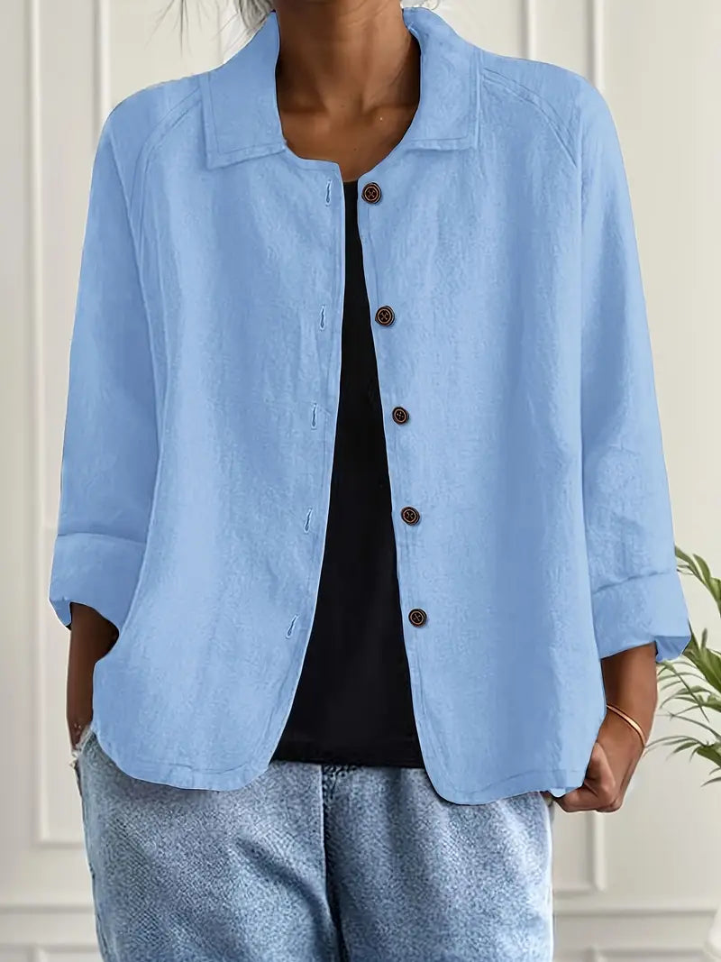 Cordamyst | Women's Button Up Blazer Jacket - Light Blue - Image 1