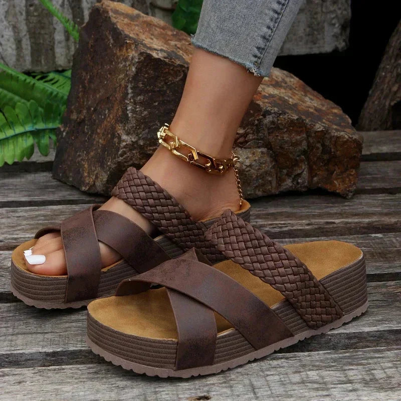 Cordara | Women's Braided Platform Sandals - Brown - Image 1