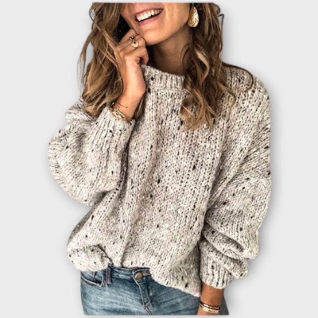 Cordelia | Women's Chunky Knit Long Sleeve Jumper - Grey - Image 1