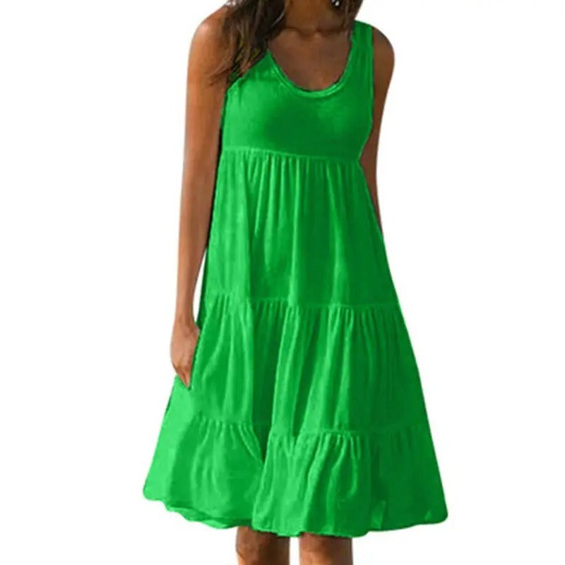 Cordelia | Women's Sleeveless Tiered Midi Dress - Green - Image 1