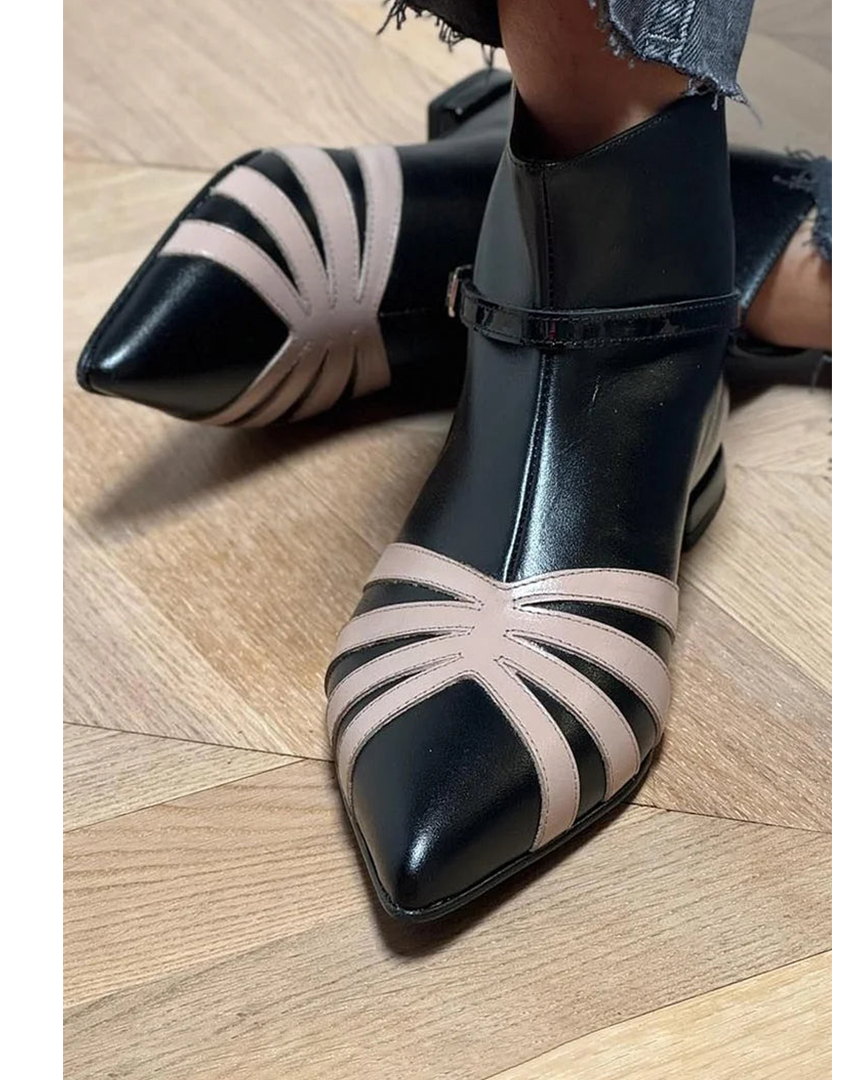 Cordella | Women's Pointed Toe Geometric Ankle Boot - Black - Image 1