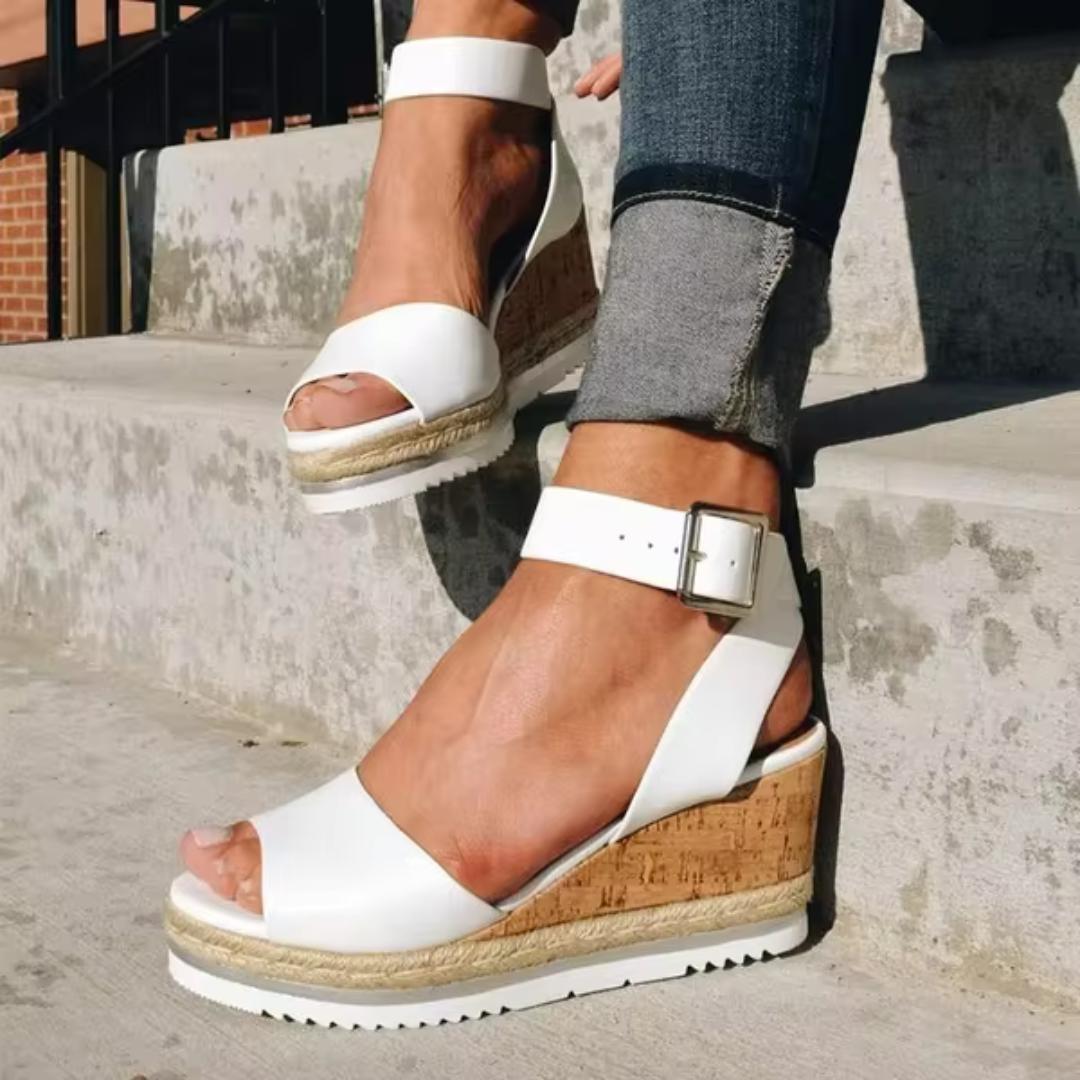 Cordialynn | Women's Ankle Strap Platform Wedge Sandals - White - Image 1