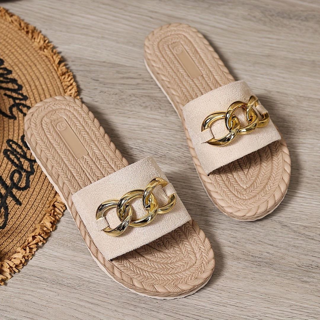 Cordiana | Damen-Slides mit Kettendetail - Beige - Bild 2