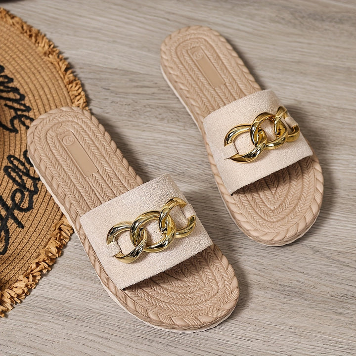 Cordiana | Damen-Slides mit Kettendetail - Beige - Bild 2