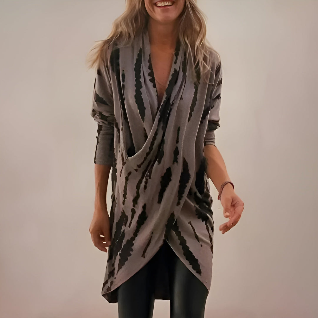 Cordiphia | Women's Cowl Neck Long Sleeve Tunic - Grey - Image 1
