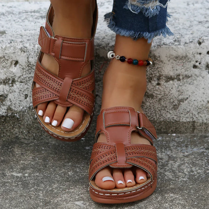 Cordith | Damen Plateau-Keilabsatz-Sandalen - Braun - Bild 1