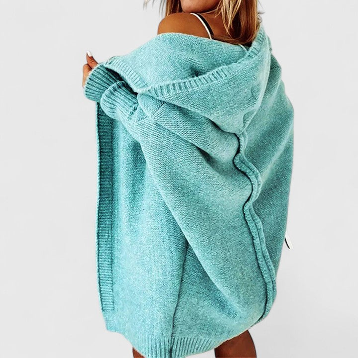 Cordivera | Women's Oversized Hooded Long Cardigan - Teal - Image 1