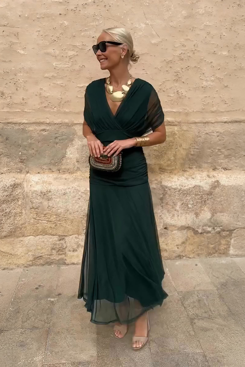Cordivienne | Women's V Neck Maxi Dress - Green - Image 1