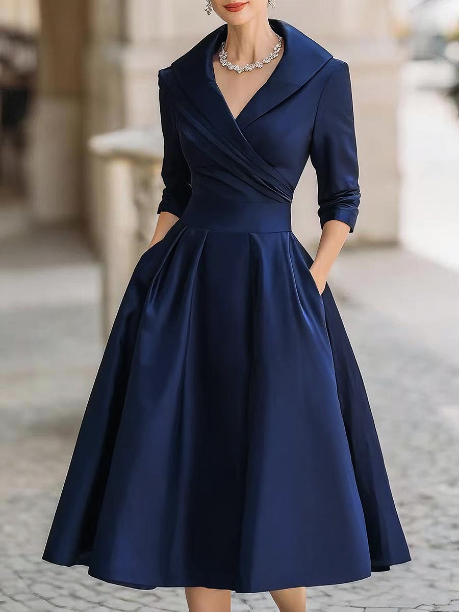 Cordova | Women's Navy 3/4 Sleeve Wrap Midi Dress - Navy - Image 1