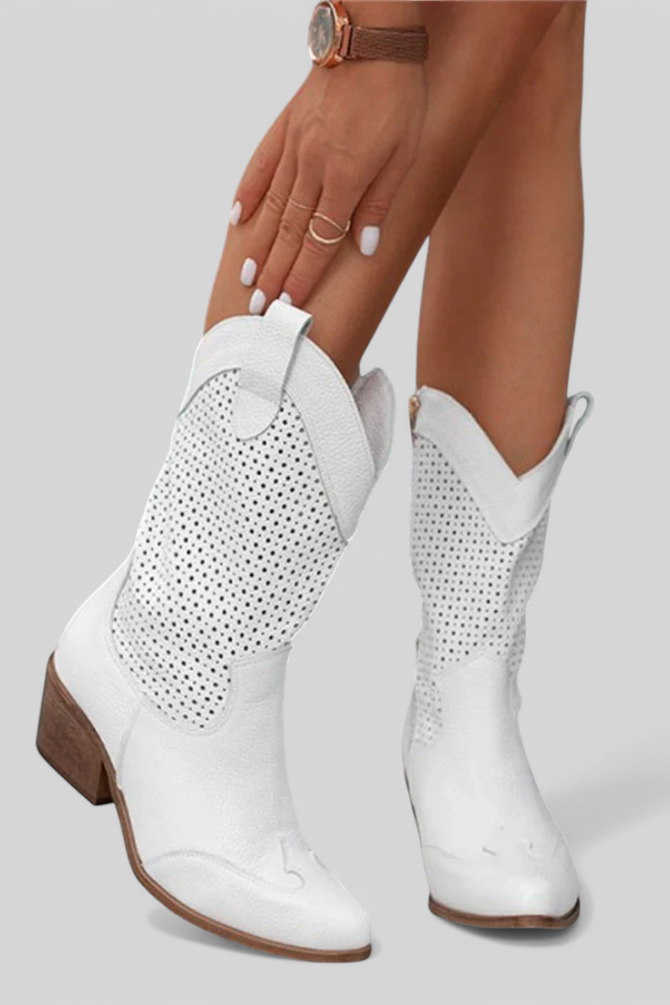 Cordwynn | Women's White Western Ankle Boots - White - Image 1