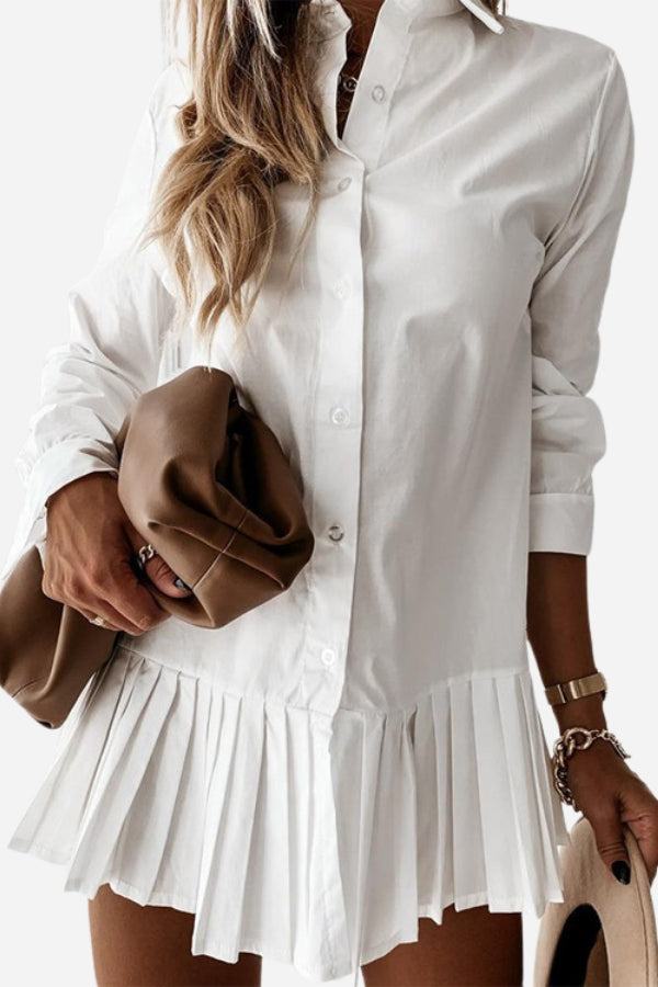 Dahiana | Women's White Pleated Hem Shirt Dress - White - Image 1