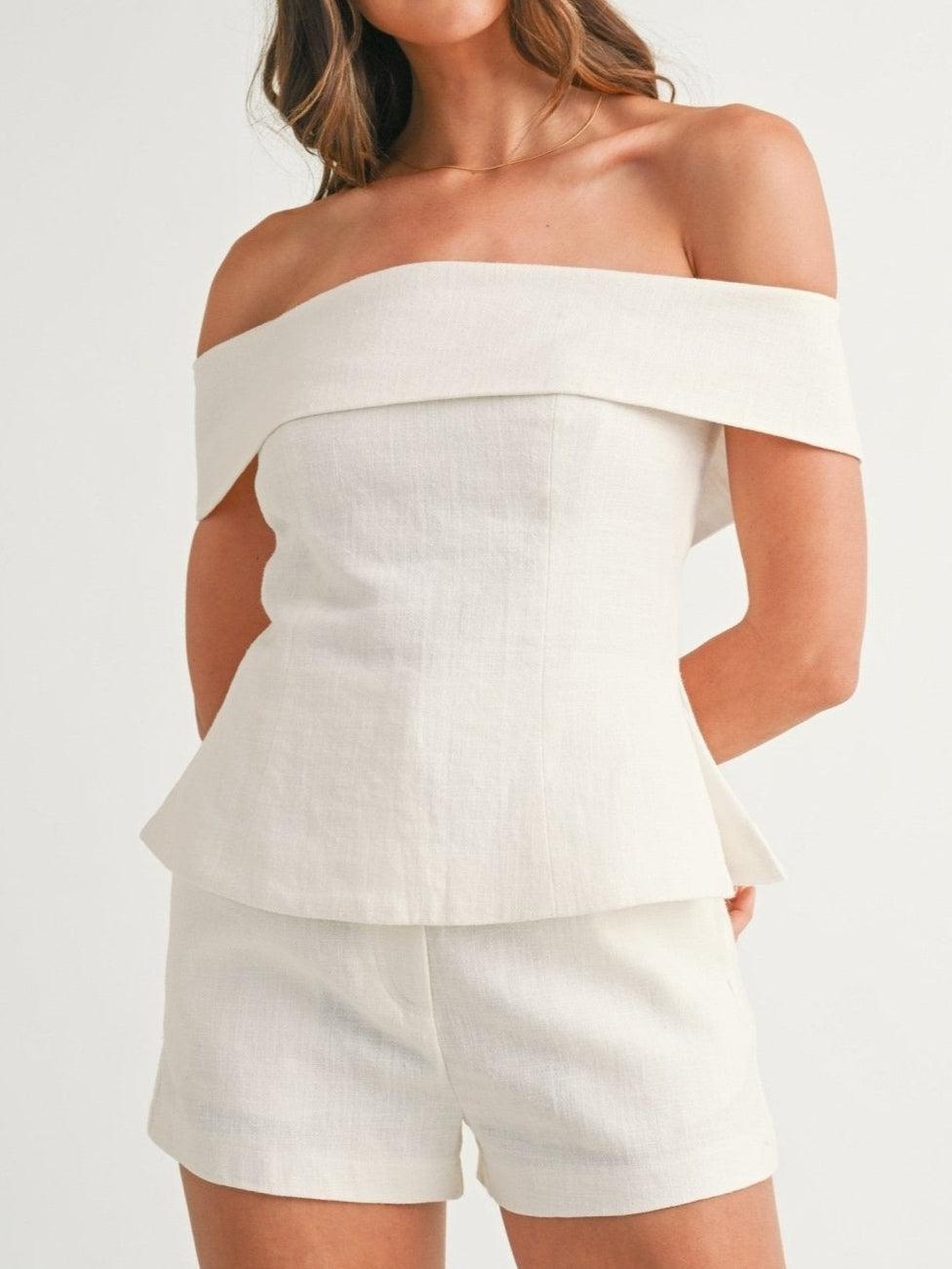 Dahlia | Women's Off Shoulder Two Piece Set - White - Image 1