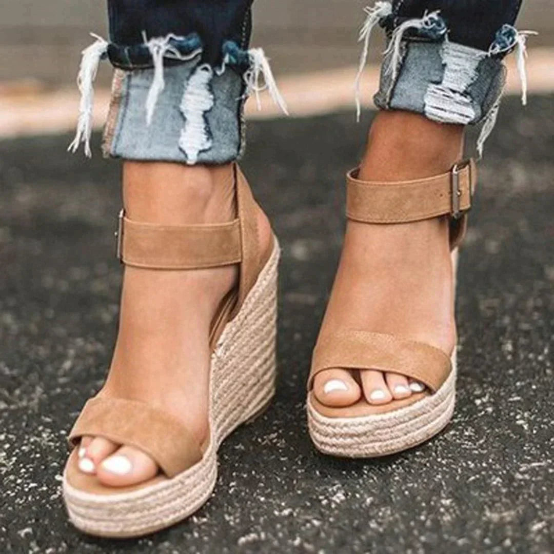 Dahlia | Women's Platform Wedge Ankle Strap Sandals - Brown - Image 1