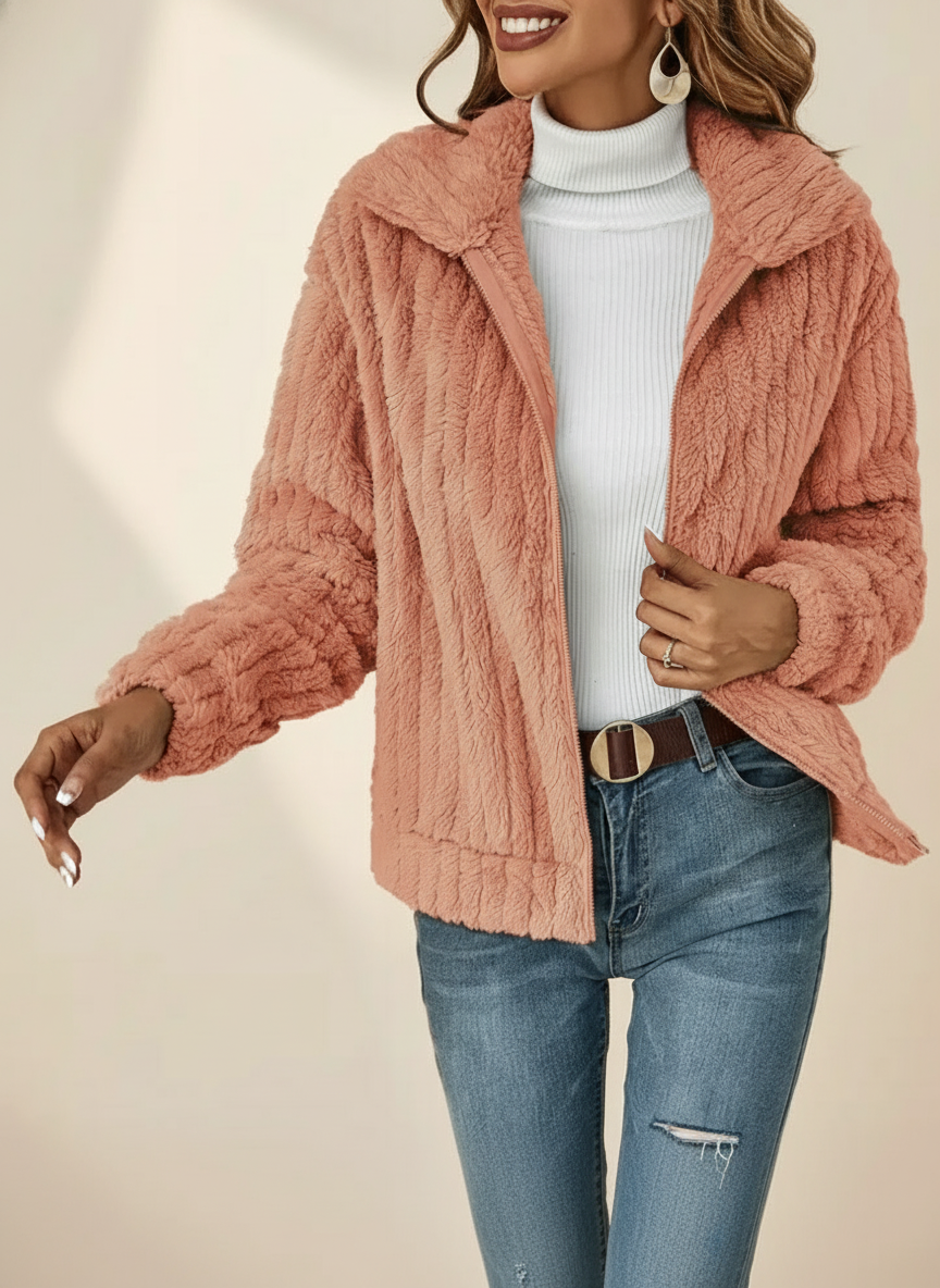 Elara | Women's Hooded Zip Cardigan - Peach - Image 1