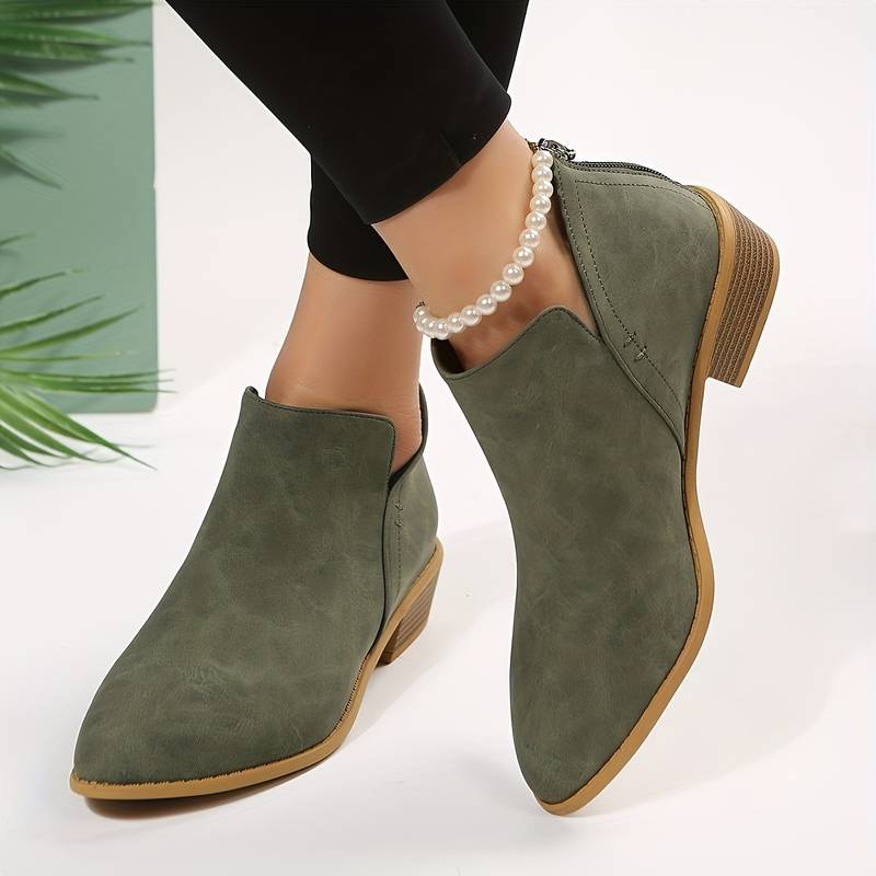 Elenora | Women's Block Heel Ankle Boots - Khaki - Image 1