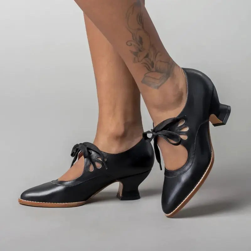 Elestria | Women's Black Mary Jane Block Heels - Black - Image 1