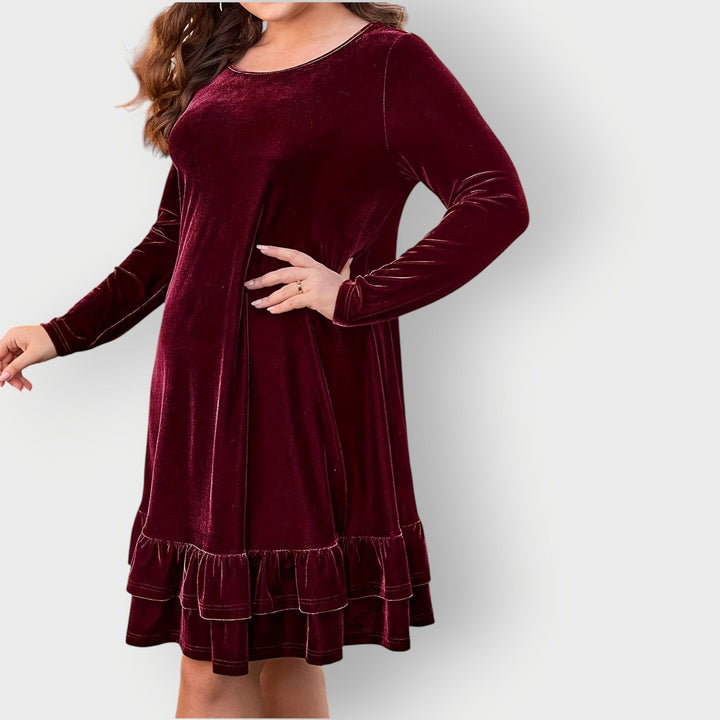Eliara | Damen Midi-Kleid mit langen Ärmeln in Burgunderrot - Burgunderrot - Bild 1