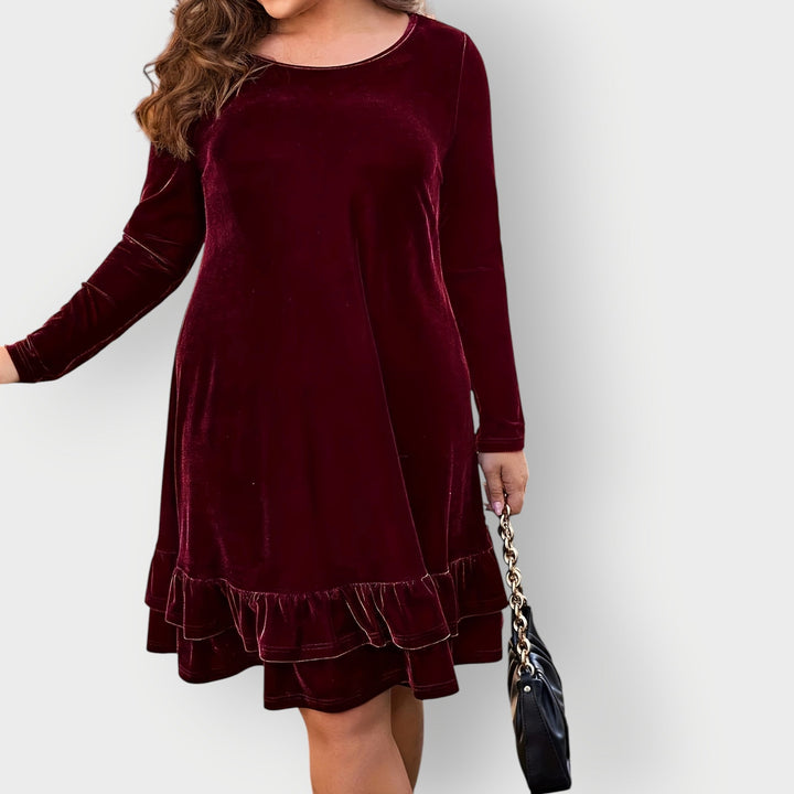 Eliara | Damen Midi-Kleid mit langen Ärmeln in Burgunderrot - Burgunderrot - Bild 6