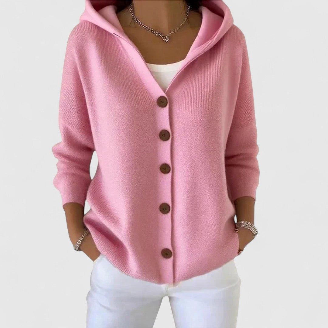Elodie | Women's Button Front Hooded Cardigan - Pink - Image 1