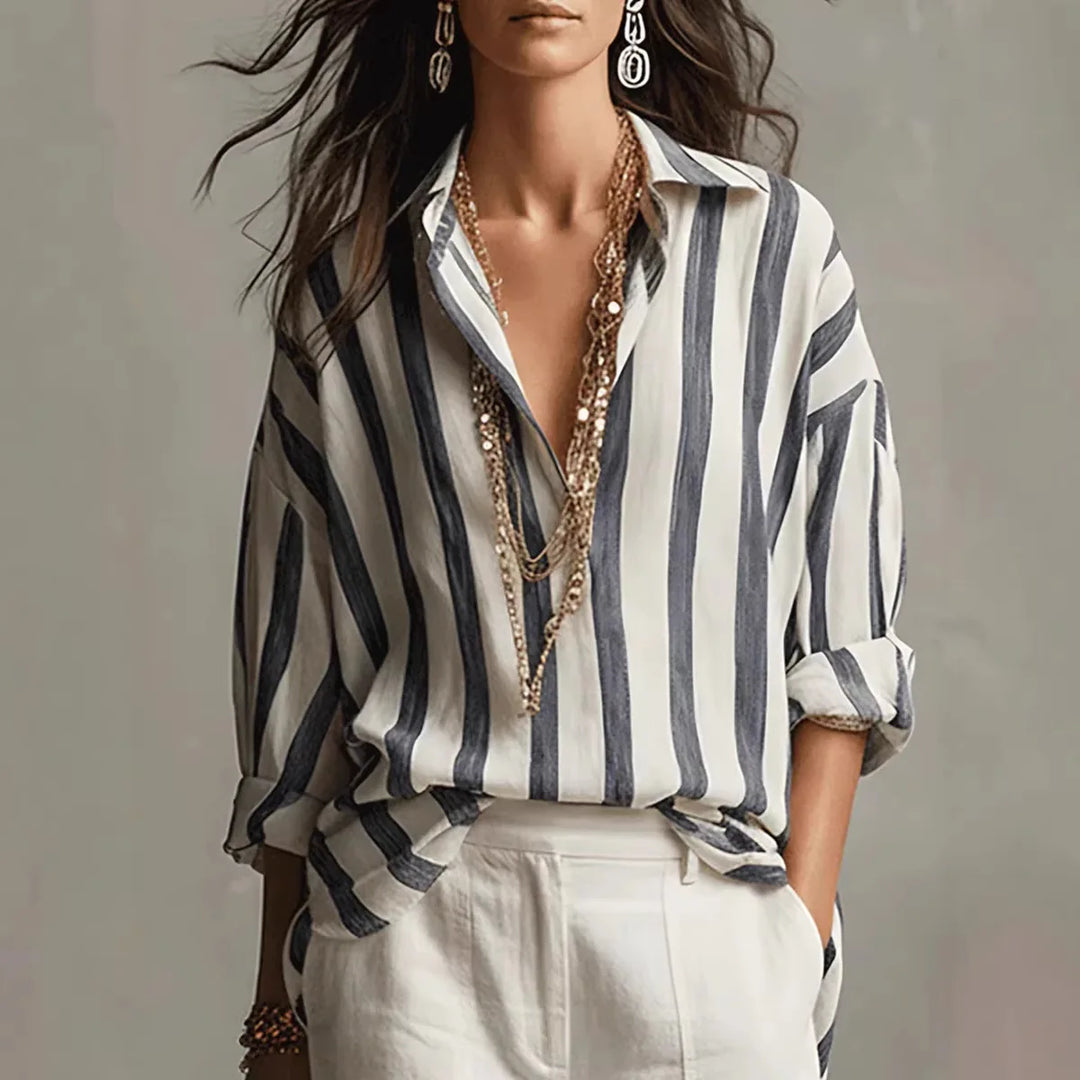 Elowen | Women's Striped Long Sleeve Shirt - Striped - Image 1