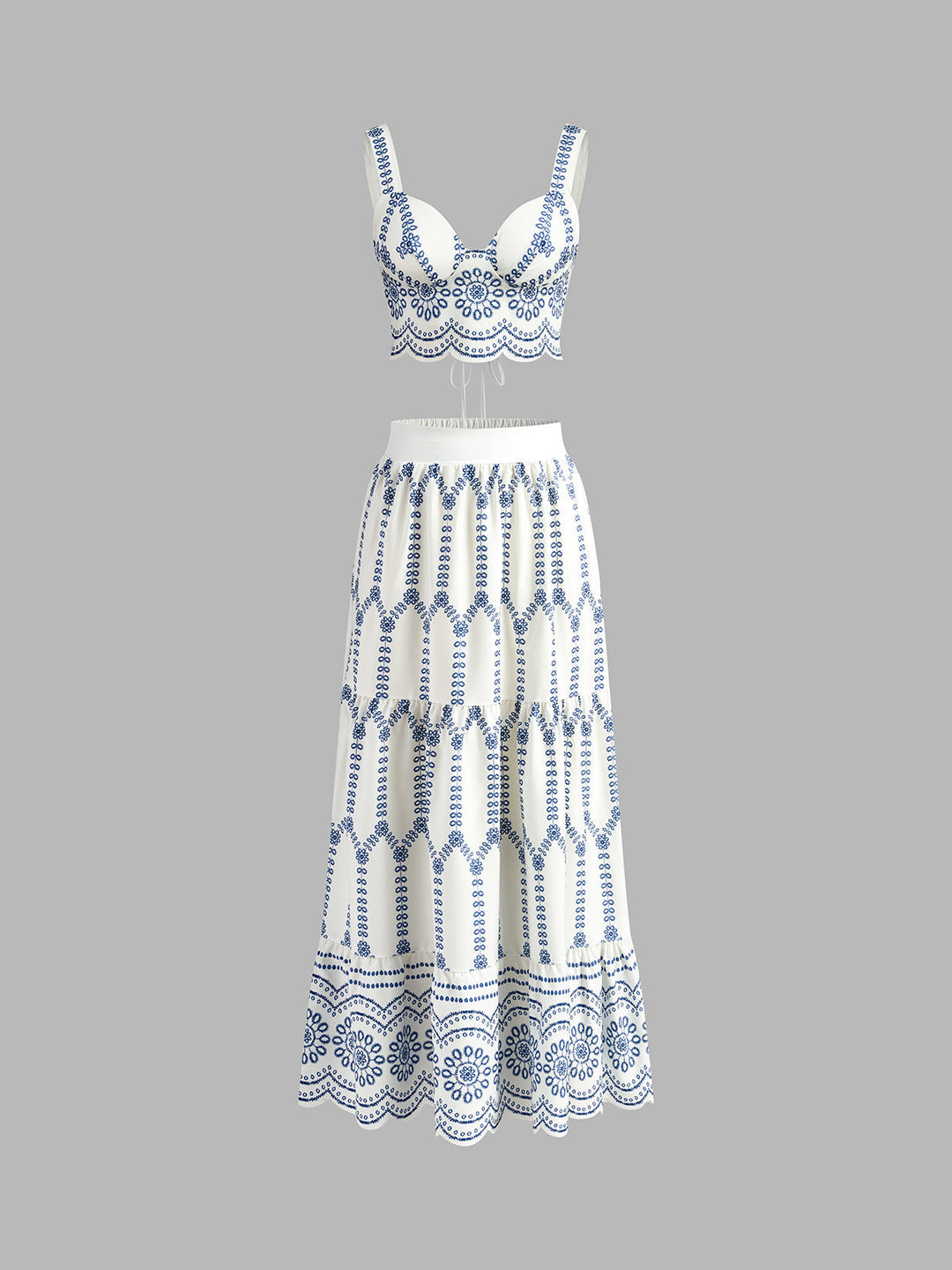 Elyse | Women's Embroidered Crop Top & Maxi Skirt Set - White - Image 1