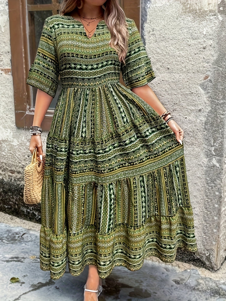 Elysta | Damen bedrucktes Maxi-Kleid mit V-Ausschnitt - Grün - Bild 1