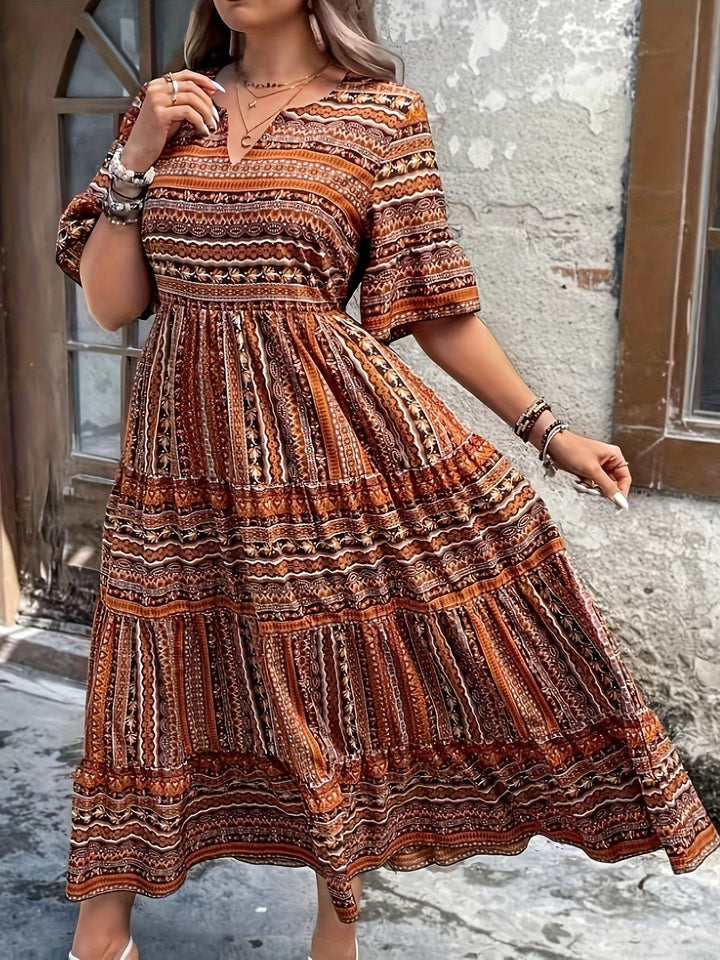 Elysta | Damen bedrucktes Maxi-Kleid mit V-Ausschnitt - Grün - Bild 5