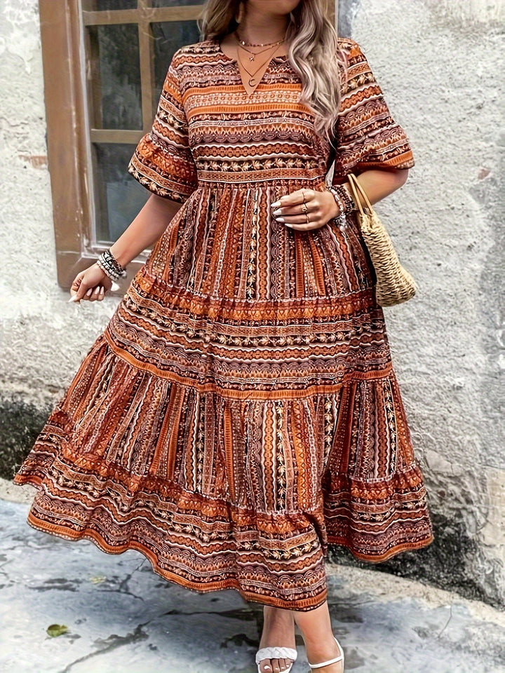 Elysta | Damen bedrucktes Maxi-Kleid mit V-Ausschnitt - Grün - Bild 6